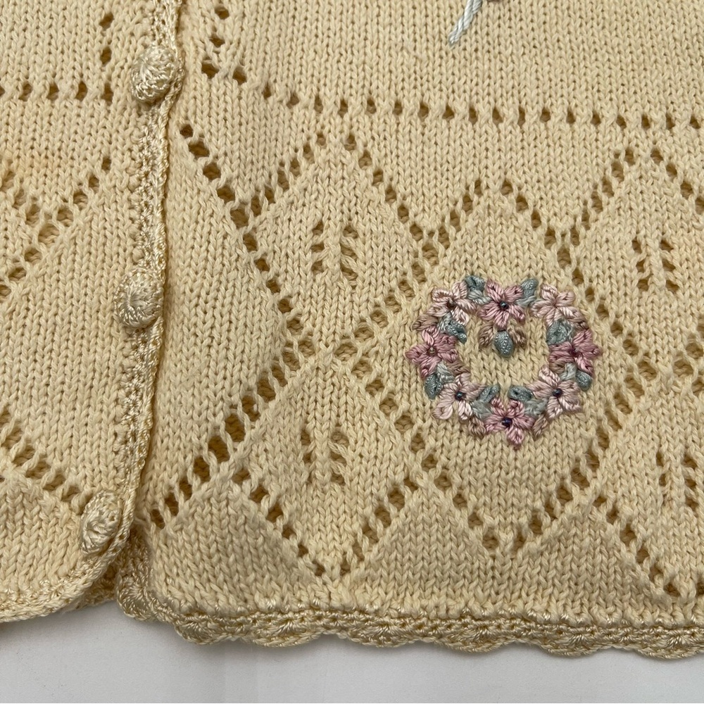 Vtg 80s 90s Erika Embroidered Knit Cardigan Sweater Womens Size L Floral Cottage - Picture 7 of 14